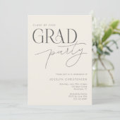 Crème grijze moderne typografie grad feest uitnodi kaart (Staand voorkant)