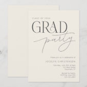 Crème grijze moderne typografie grad feest uitnodi kaart (Voorkant / Achterkant)