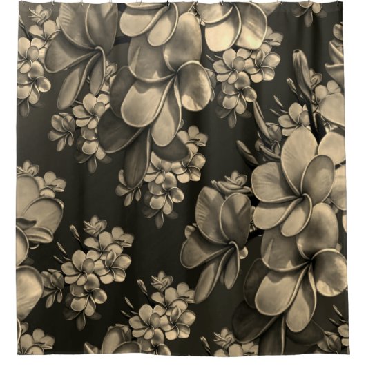 crème grijze zwarte bloem bloesem douchegordijn (Voorkant)