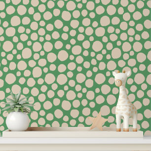 Crème Groen Abstracte Stippen Moderne Behang