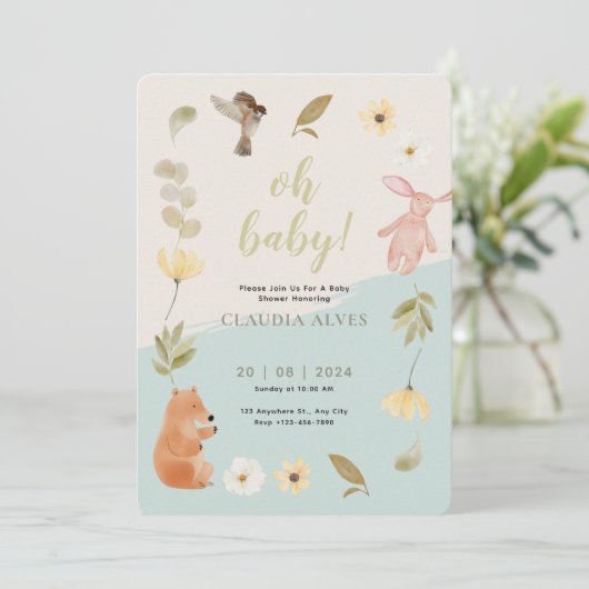 Crème Groen Aquarel Baby Shower Ter Ere Van  Kaart (Staand voorkant)