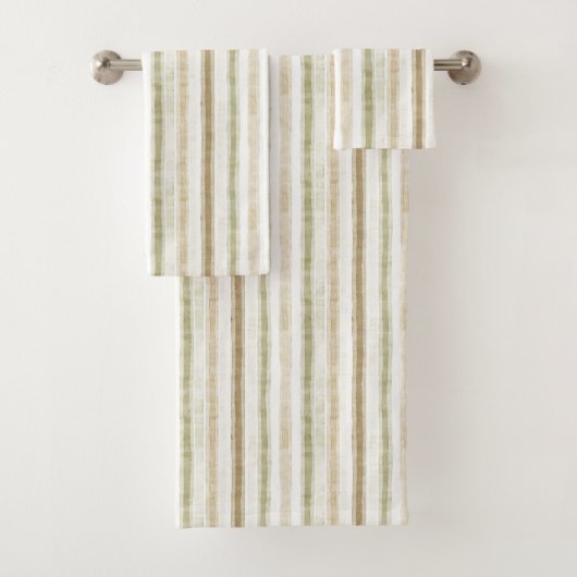 Crème Groen Bruine Strepen Bad Handdoek (Insitu)