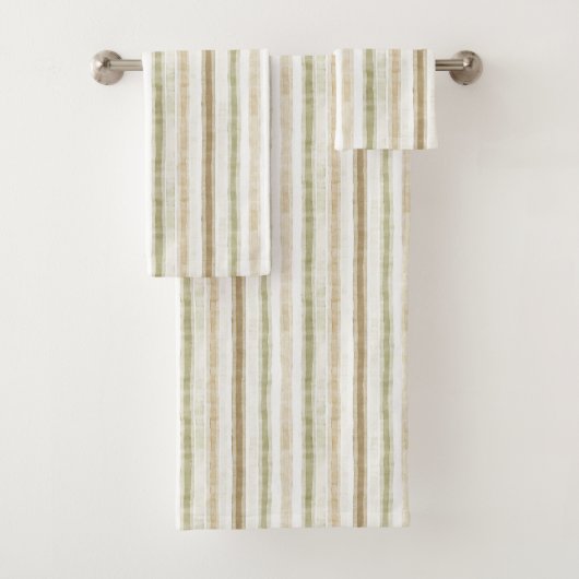 Crème Groen Bruine Strepen Bad Handdoek (Insitu)