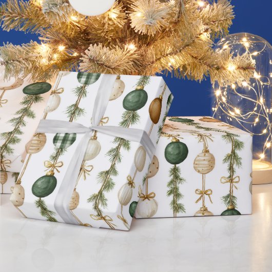 Crème Groen Goud Kerstballen Cadeaupapier (Feestdagen)
