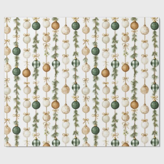 Crème Groen Goud Kerstballen Cadeaupapier (Vlak)