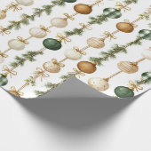 Crème Groen Goud Kerstballen Cadeaupapier (Hoek)