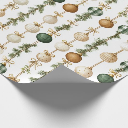 Crème Groen Goud Kerstballen Cadeaupapier (Hoek)