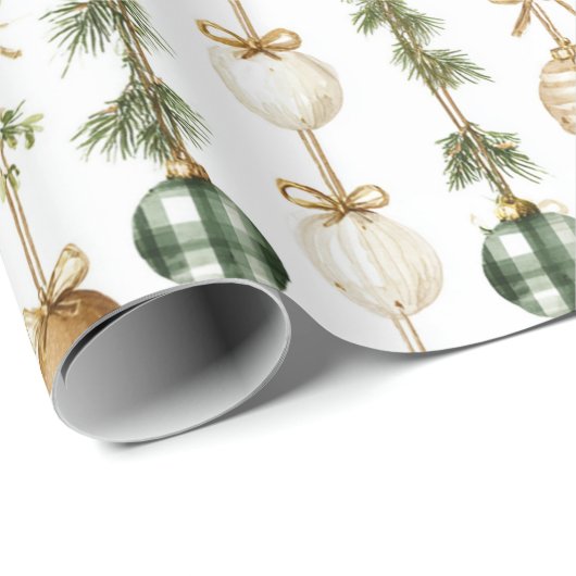 Crème Groen Goud Kerstballen Cadeaupapier (Rol Hoek)