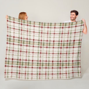 Crème Groen Rood Geruit Strepen Verjaardag Fleece Deken