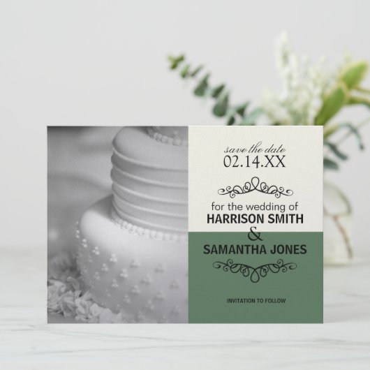 Crème & Groen Save the Date Huwelijksaankondiginge Kaart (Staand voorkant)