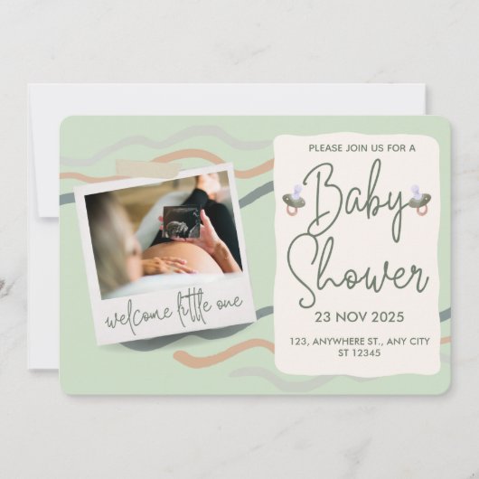 Crème & Groen Schattige Aquarel Classic Baby showe Kaart (Voorkant)