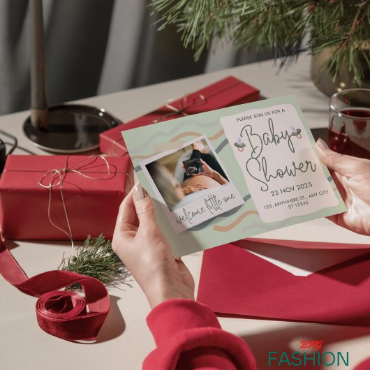 Crème & Groen Schattige Aquarel Classic Baby showe Kaart