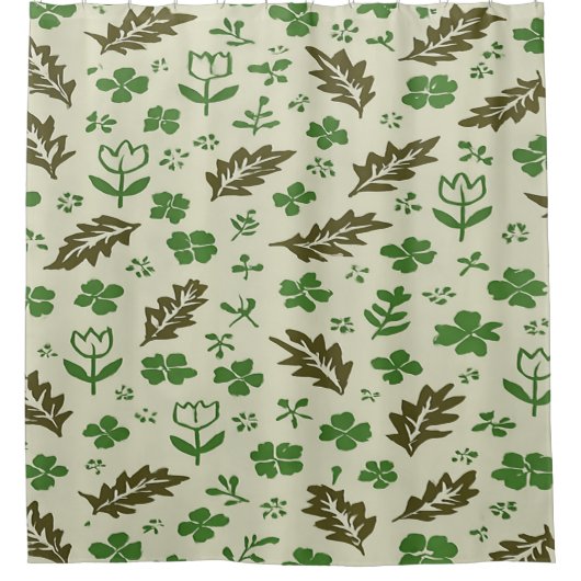 Crème & Groene Bloemendoek Gordijn (Voorkant)