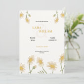 Crème Groene en Gele Bloemen Huwelijksuitnodiging Kaart (Staand voorkant)