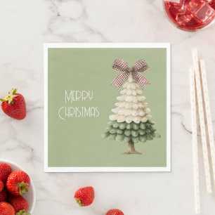 Crème Groene Kerstboom Rode Strik Servet