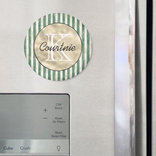 Crème groene strepen gouden monogram magneet (Insitu (Koelkast))