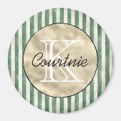 Crème groene strepen gouden monogram magneet (Voorkant)