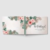 Crème & Groene Tropische Waterverf Bloemenbruiloft Gastenboek (Volledig)