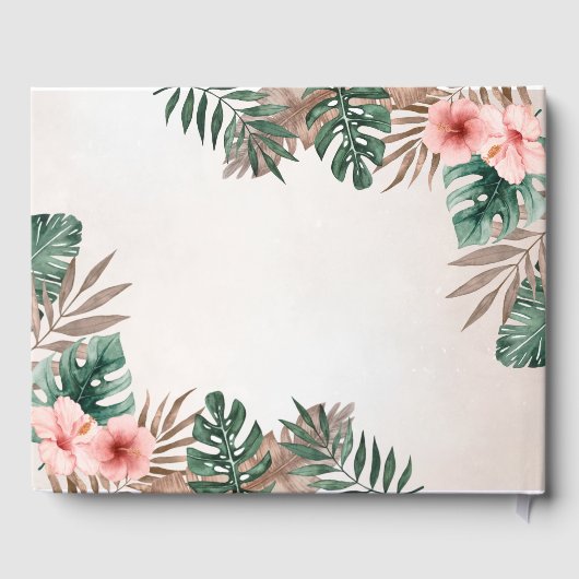 Crème & Groene Tropische Waterverf Bloemenbruiloft Gastenboek (Achterkant)