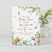 Crème Groene Waterverf Baby Shower Uitnodigingen (Staand voorkant)