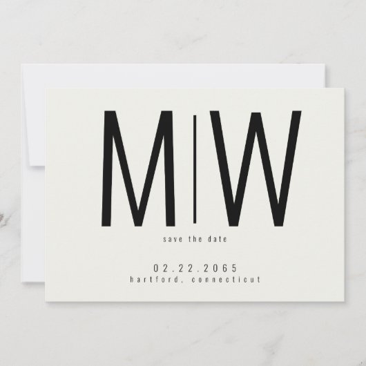 Crème Grote Monogram Trouw Save the Date II (Voorkant)
