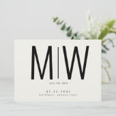 Crème Grote Monogram Trouw Save the Date II (Staand voorkant)