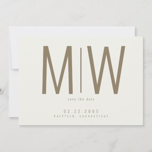 Crème Grote Monogram Trouw Save the Date III (Voorkant)