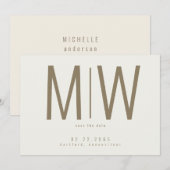 Crème Grote Monogram Trouw Save the Date III (Voorkant / Achterkant)