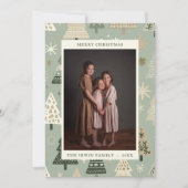 Crème handgeschilderde kerstbomen en foto feestdagenkaart (Voorkant)