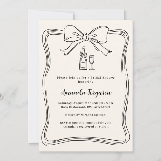 Crème handgetekende boeg prosecco Vrijgezellenfees Kaart (Voorkant)