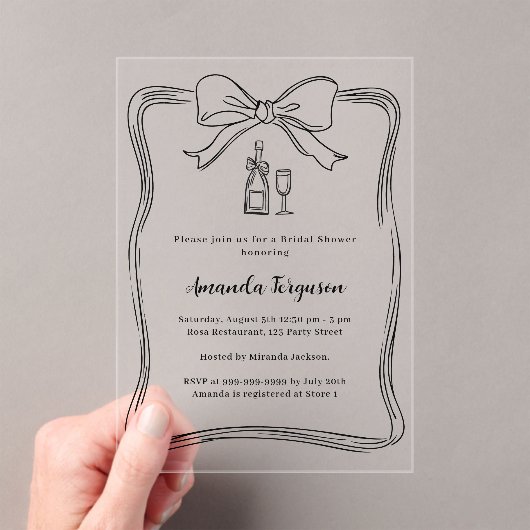 Crème handgetekende boog prosecco helder Vrijgezel Acryl Uitnodigingen (Insitu (Draagbaar))