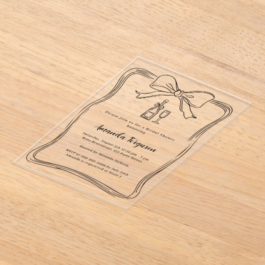 Crème handgetekende boog prosecco helder Vrijgezel Acryl Uitnodigingen (Laagn)