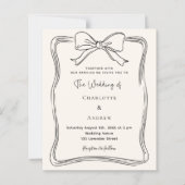 Crème handgetekende strik trouwkaart (Voorkant)