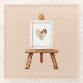 Crème Hart Kunst Liefde Glazen Onderzetter (Voorkant)