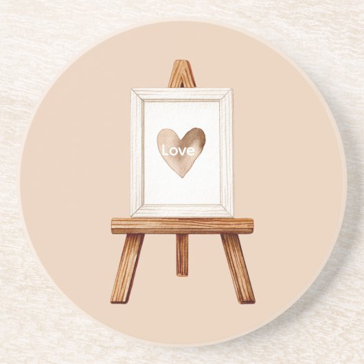 Crème Hart Kunst Liefde Zandsteen Onderzetter (Voorkant)
