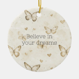 Crème Harten Vlinders Kerstmis Keramisch Ornament