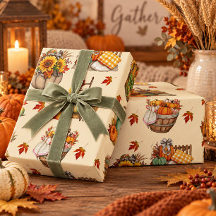 Crème Herfst Oogst Pompoen Zonnebloem Cadeaupapier