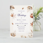 Crème Herfst Oogst Seizoen Trouwen Kaart (Staand voorkant)