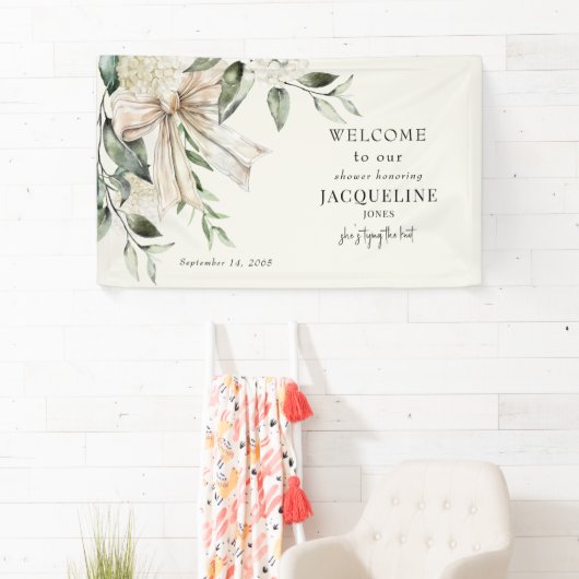 Crème Het binden van de Knoop Bow Hydrangea Douche Spandoek (Insitu)