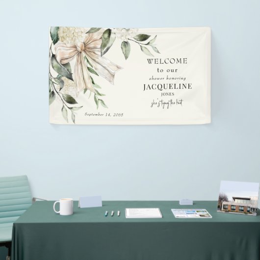 Crème Het binden van de Knoop Bow Hydrangea Douche Spandoek (Beurs)