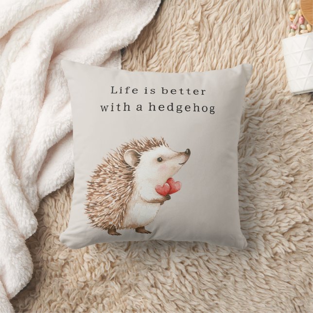 Crème Het leven is beter met een egel Kussen (Deken)