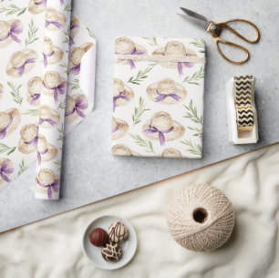 Crème Hoeden Paarse Lintjes Verjaardag Cadeaupapier