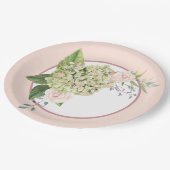 Crème hortensia en Rozen Papieren Bordje (Gekanteld)