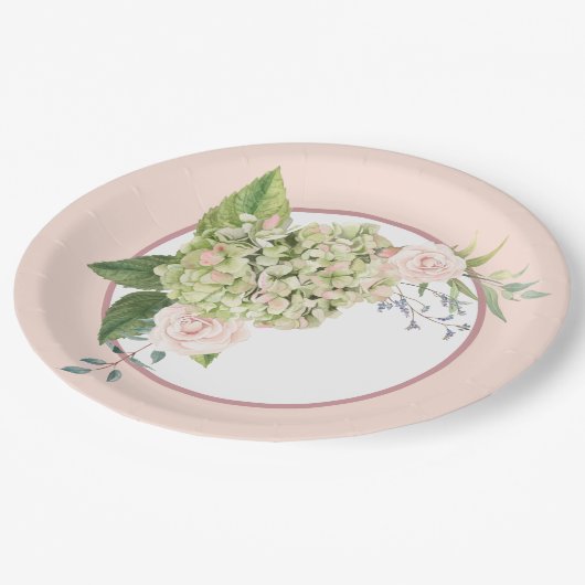 Crème hortensia en Rozen Papieren Bordje (Gekanteld)