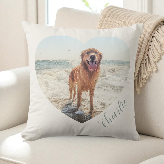 Crème Huisdier Hart Foto Script Persoonlijke Hond Kussen (Cream Pet Heart Photo Script Personalized Dog Throw Pillow)