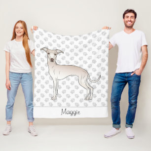 Crème Italiaanse Greyhound Cartoon Hond Met Een Na Fleece Deken
