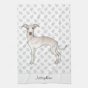 Crème Italiaanse Greyhound Met Aangepaste Naam Theedoek