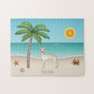Crème Italiaanse Greyhound Op Een Tropisch Zomerst Legpuzzel
