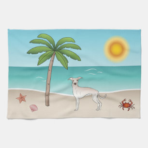 Crème Italiaanse Greyhound op tropisch zomerstrand Theedoek