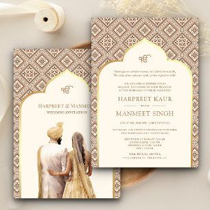 Crème ivoire gouden Punjabi Anand Karaj Sikh-huwel Kaart